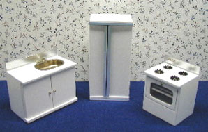 Dollhouse Miniature 3Pc White Modern Kitchen